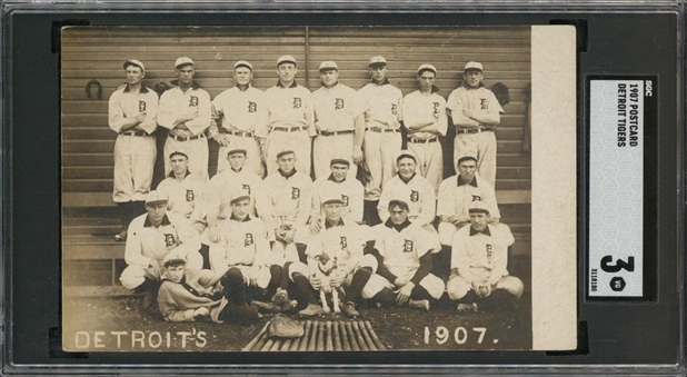 1907 Detroit Tigers Real Photo Postcard – Featuring Ty Cobb – SGC VG 3